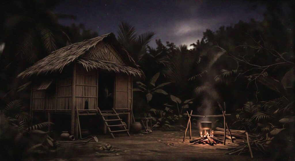 nipa hut at night