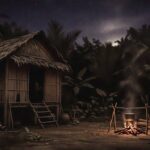 nipa hut at night