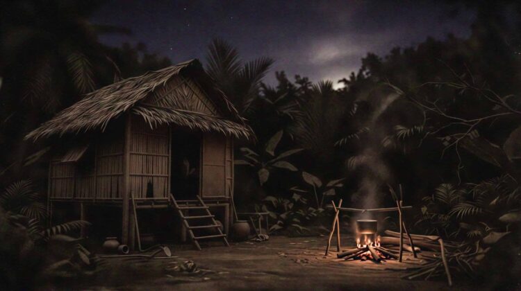nipa hut at night
